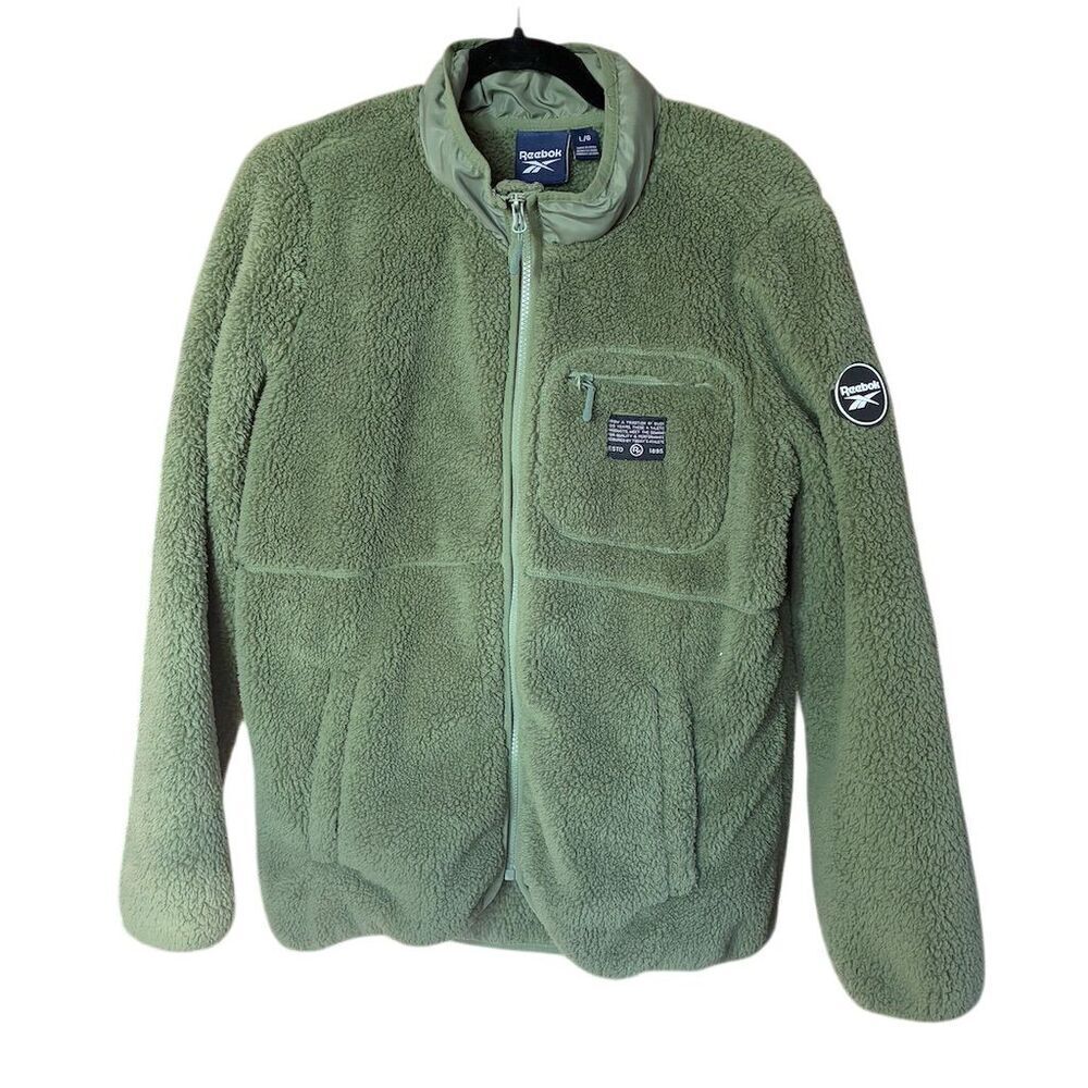 Reebok Women's Green Fleece Full Zip Jacket Size L Warm Casual